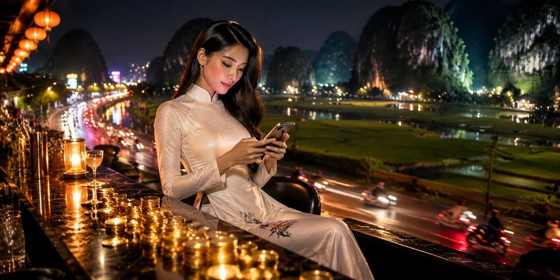 Người mặc áo dài tại Ninh Bình truy cập casino di động 40000 trên smartphone
